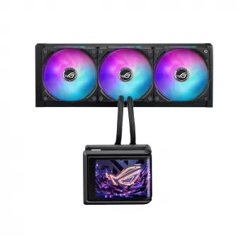 Skysčio aušinimo sistema ASUS ROG Ryuo IV SLC 360 ARGB — 120 mm ventiliatoriai, 360 mm radiatorius, juoda