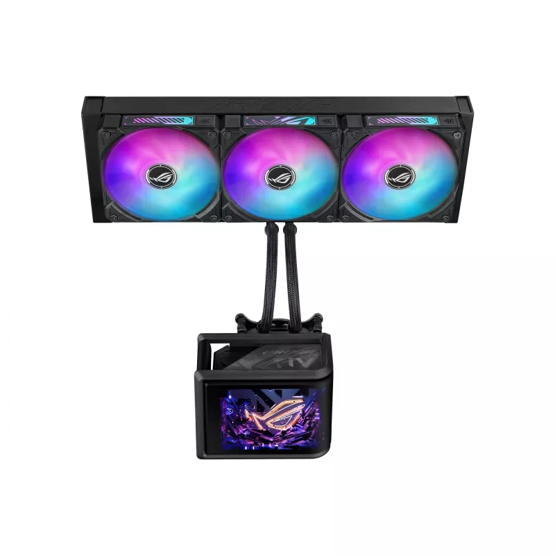 Skysčio aušinimo sistema ASUS ROG Ryuo IV SLC 360 ARGB — 120 mm ventiliatoriai, 360 mm radiatorius, juoda