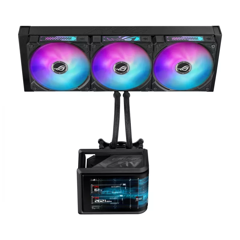 Skysčio aušinimo sistema ASUS ROG Ryuo IV SLC 360 ARGB — 120 mm ventiliatoriai, 360 mm radiatorius, juoda