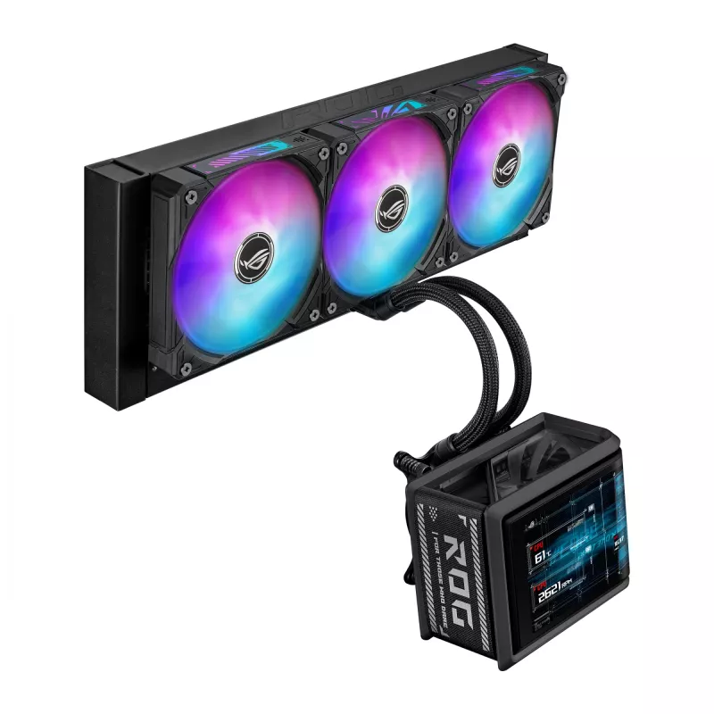 Skysčio aušinimo sistema ASUS ROG Ryuo IV SLC 360 ARGB — 120 mm ventiliatoriai, 360 mm radiatorius, juoda