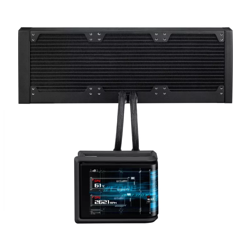 Skysčio aušinimo sistema ASUS ROG Ryuo IV SLC 360 ARGB — 120 mm ventiliatoriai, 360 mm radiatorius, juoda