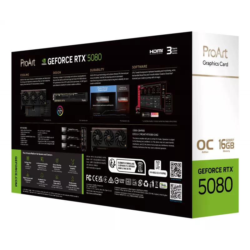Vaizdo plokštė ASUS GeForce RTX 5080 16 GB GDDR7 PCIe 5.0, 256 bitų, OC, 3 ventiliatoriai, 304 mm
