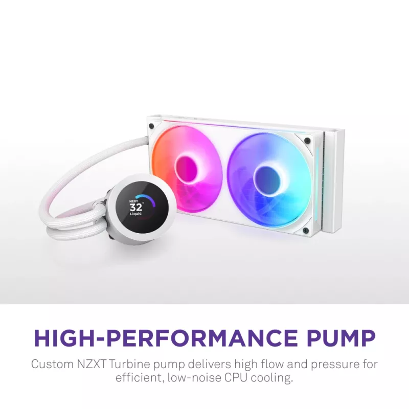 Viskas viename skystas procesoriaus aušintuvas NZXT Kraken Plus RGB 240 — 120 mm ventiliatoriai, FDB guolis, balta