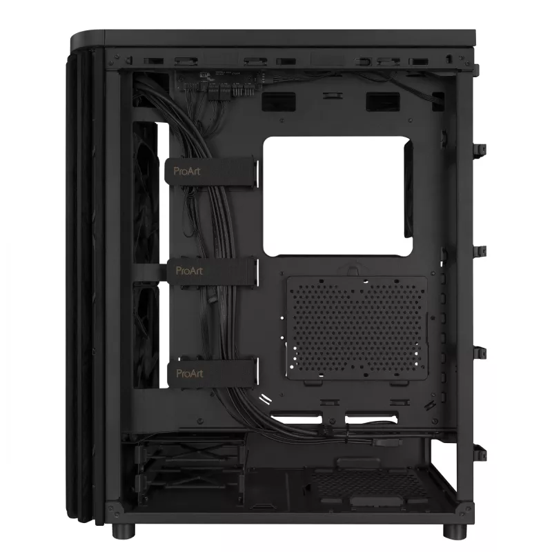 PC korpusas ASUS 90DC00M0-B39040, ATX palaikymas, juodas, priekyje 2×160 mm ventiliatoriai, gale 1×120 mm, 2×3,5 colio + 2×2,5 colio nišos, 2×USB 3.2 GEN1