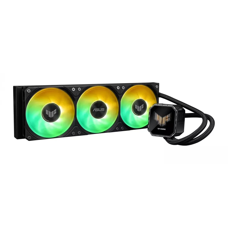 All-in-one liquid cooler ASUS TUF Gaming LC III 360 ARGB LCD — 360 mm radiatorius, 3x 120 mm ventiliatoriai, Socket AM5/AM4/LGA1700/LGA1200, Juoda