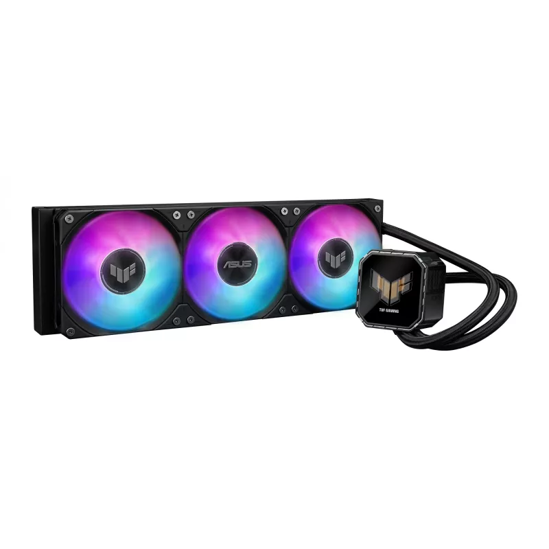 All-in-one liquid cooler ASUS TUF Gaming LC III 360 ARGB LCD — 360 mm radiatorius, 3x 120 mm ventiliatoriai, Socket AM5/AM4/LGA1700/LGA1200, Juoda