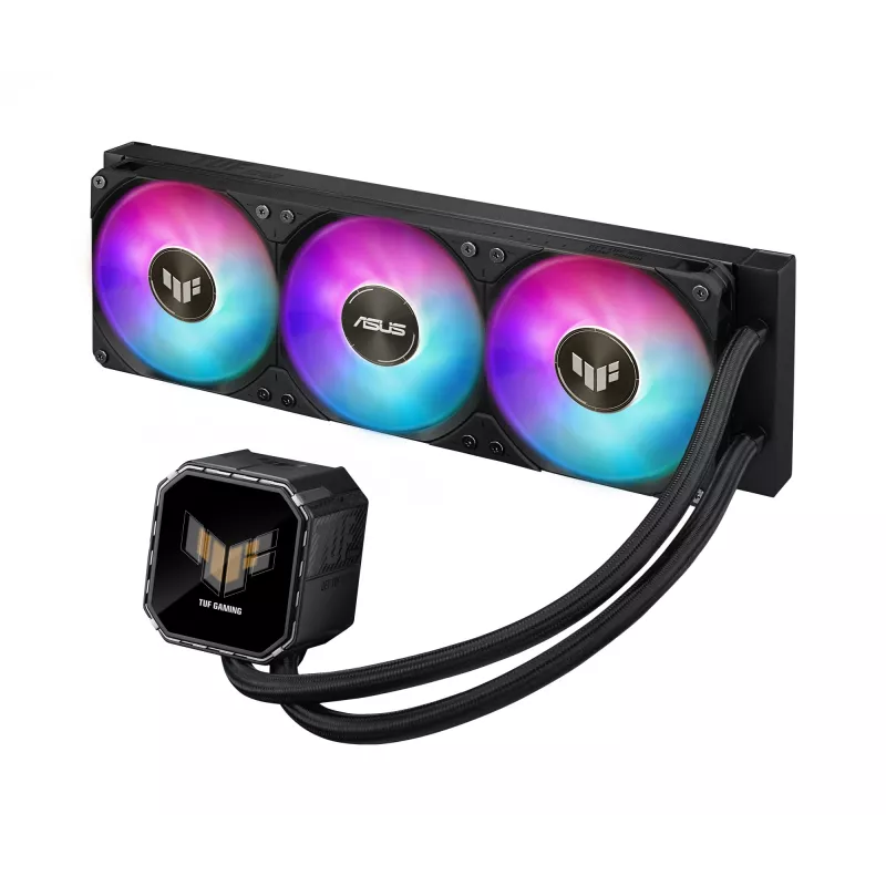 All-in-one liquid cooler ASUS TUF Gaming LC III 360 ARGB LCD — 360 mm radiatorius, 3x 120 mm ventiliatoriai, Socket AM5/AM4/LGA1700/LGA1200, Juoda