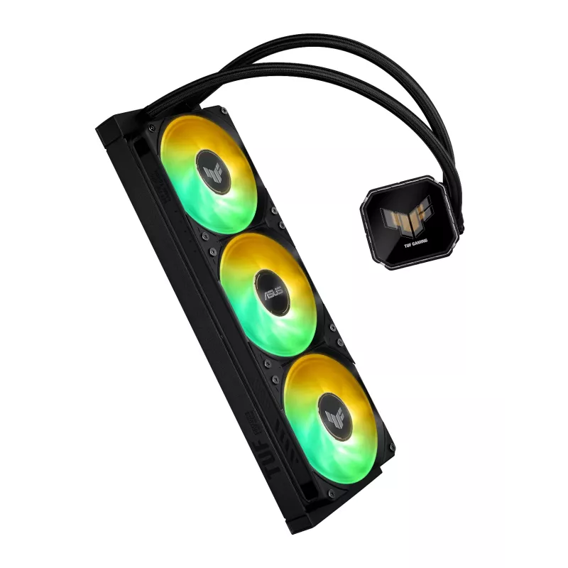 All-in-one liquid cooler ASUS TUF Gaming LC III 360 ARGB LCD — 360 mm radiatorius, 3x 120 mm ventiliatoriai, Socket AM5/AM4/LGA1700/LGA1200, Juoda