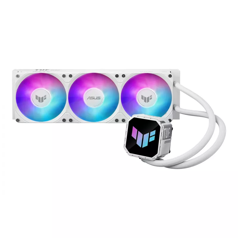 Universalus skysčio aušintuvas ASUS TUF Gaming LC III 360 ARGB White Edition — 360 mm, 120 mm ventiliatoriai, LGA1700/1200, AM4/AM5 palaikymas