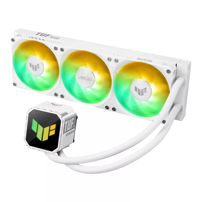 Universalus skysčio aušintuvas ASUS TUF Gaming LC III 360 ARGB White Edition — 360 mm, 120 mm ventiliatoriai, LGA1700/1200, AM4/AM5 palaikymas