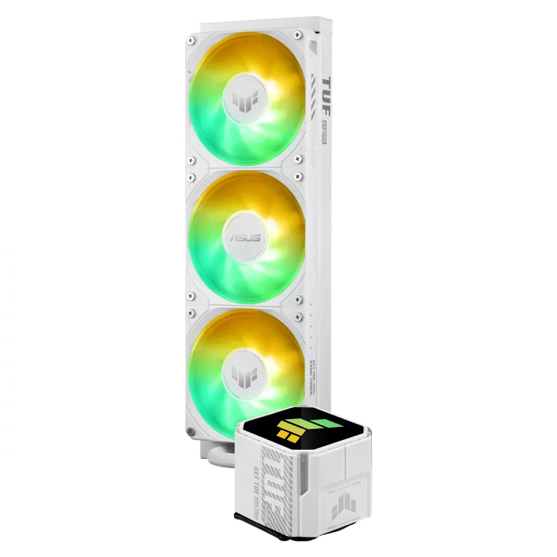 Universalus skysčio aušintuvas ASUS TUF Gaming LC III 360 ARGB White Edition — 360 mm, 120 mm ventiliatoriai, LGA1700/1200, AM4/AM5 palaikymas
