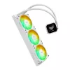 „viskas viename“ skysčio aušintuvas ASUS TUF Gaming LC III 360 ARGB LCD White Edition — 360 mm radiatorius, 3×120 mm PWM ventiliatoriai, LCD ekranas, balta