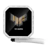 „viskas viename“ skysčio aušintuvas ASUS TUF Gaming LC III 360 ARGB LCD White Edition — 360 mm radiatorius, 3×120 mm PWM ventiliatoriai, LCD ekranas, balta