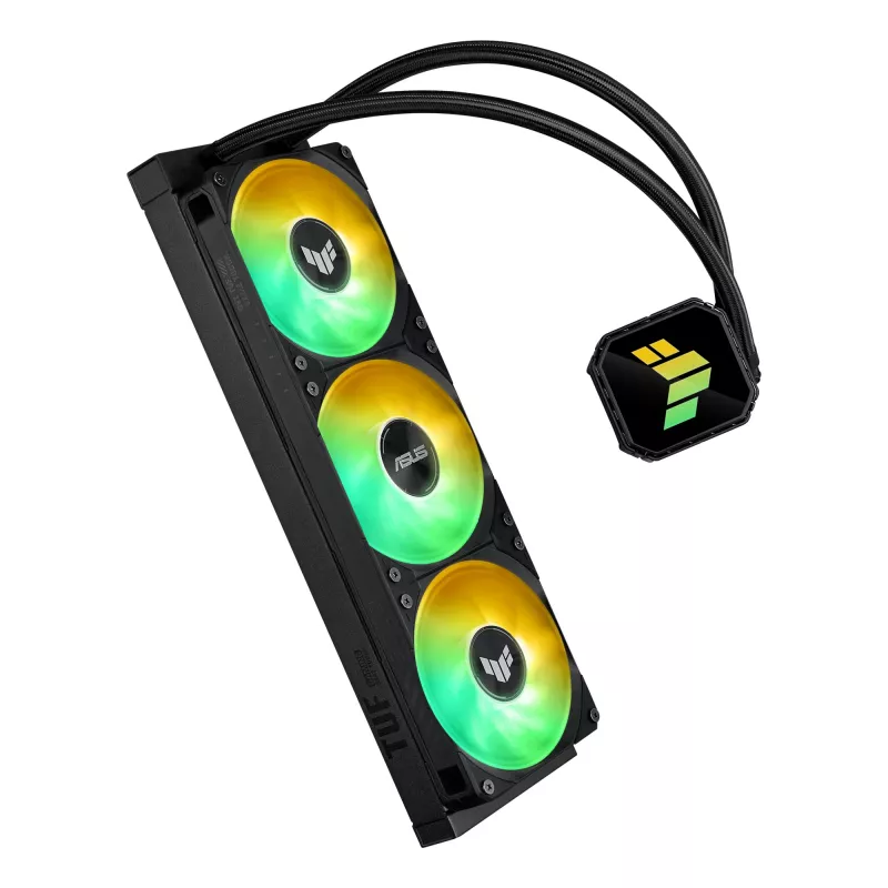 Viską viename skystas aušintuvas ASUS TUF GAMING LC III 360 ARGB — 120 mm ventiliatoriai, palaiko AM4/LGA1200/LGA1700/AM5, juoda