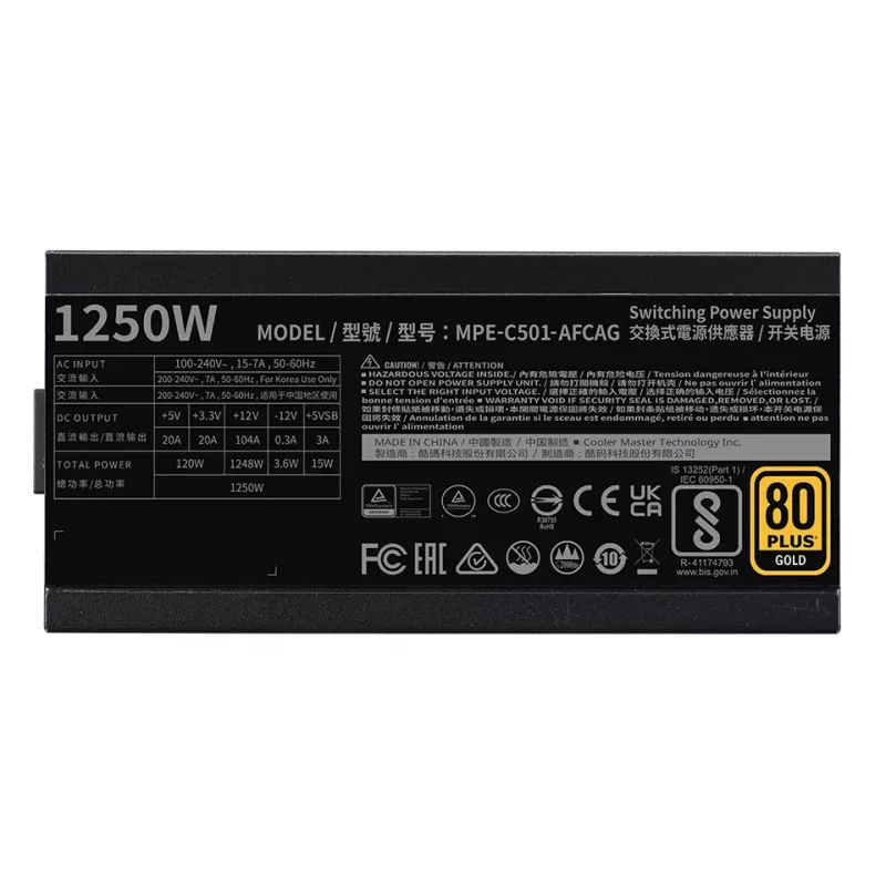 COOLER MASTER maitinimo blokas Mwe 1250 V2 Gold Full Modular 1250w ATX juodas