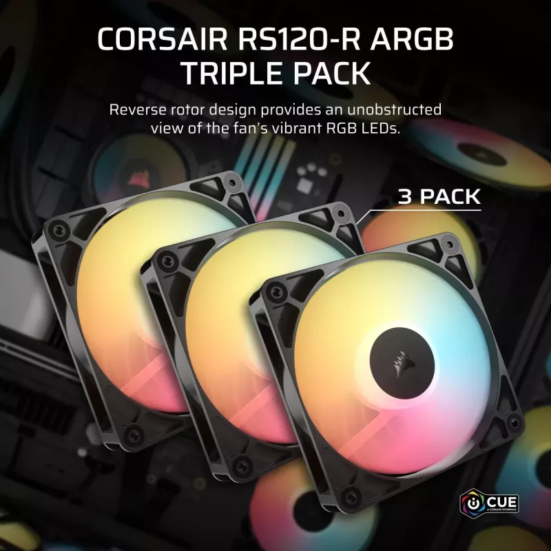 Aušinimo ventiliatorius CORSAIR RS120-R ARGB 120mm 3-pack, 120 mm, ARGB apšvietimas, 3 ventiliatoriai