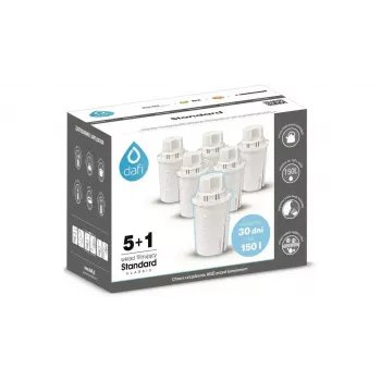 Vandens filtro ąsotis Dafi Classic 5+1 — 2,5 L talpa, anglies filtrų rinkinys (6 vnt.), 150 L naudojimo trukmė