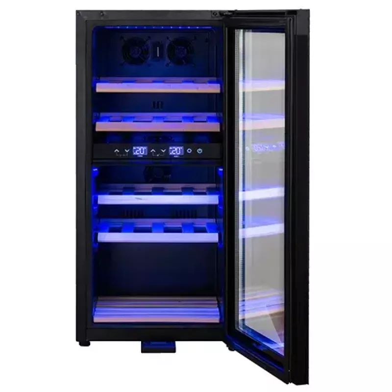 Termoelektrinis vyno aušintuvas Adler AD 8080, laisvai pastatomas juodas, 24 buteliai, 2 zonos, 60 l, lietiminis valdymas