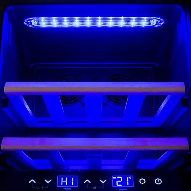 Termoelektrinis vyno aušintuvas Adler AD 8080, laisvai pastatomas juodas, 24 buteliai, 2 zonos, 60 l, lietiminis valdymas