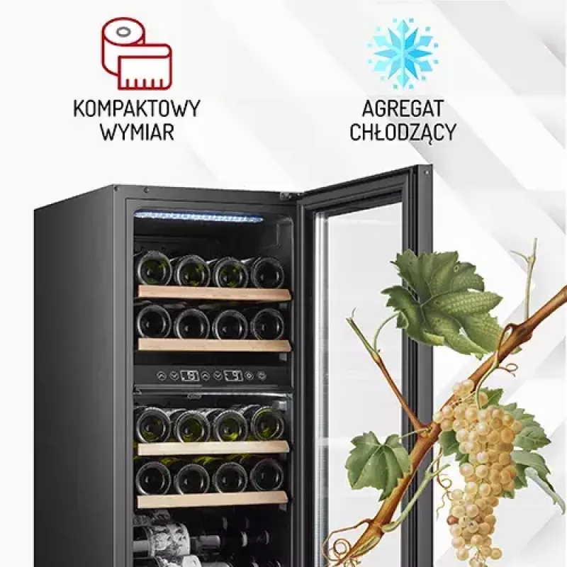 Termoelektrinis vyno aušintuvas Adler AD 8080, laisvai pastatomas juodas, 24 buteliai, 2 zonos, 60 l, lietiminis valdymas