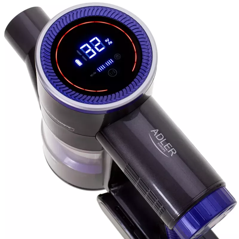Belaidis dulkių siurblys Adler AD 7061 Allergy-friendly PRO — 22.2V baterija, 30 min veikimo laikas, 0.8 l beciklonis dulkių konteineris, EPA12/HEPA13 filtracija, 350 W maks., juodas