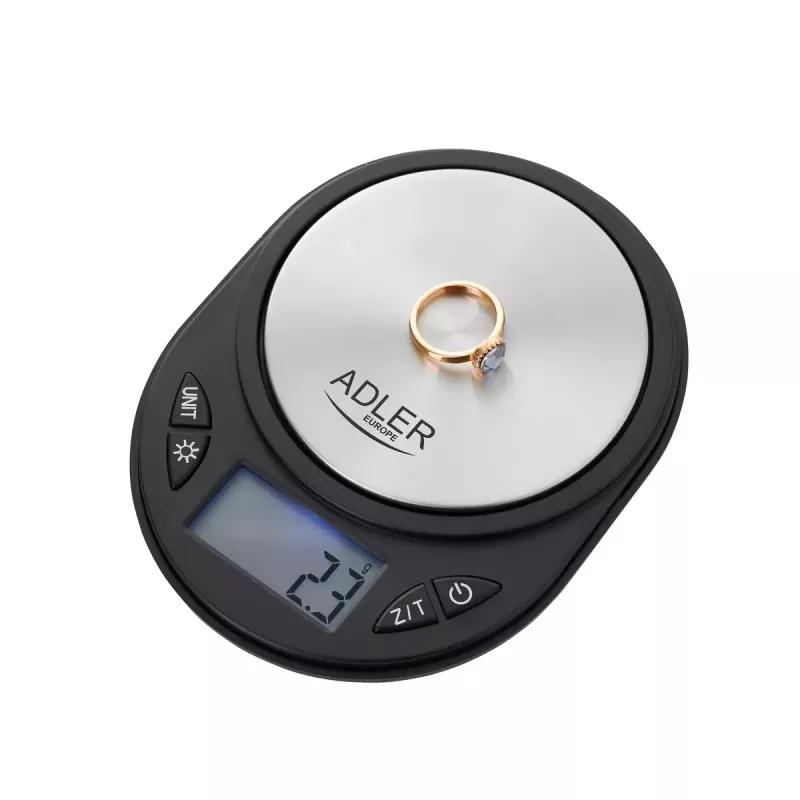 Tikslumo svarstyklės Adler AD 3162 — 750 g talpa, 0,1 g tikslumas, juodos