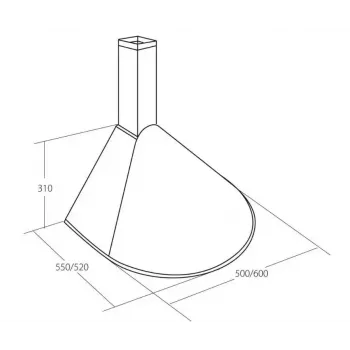 Prie sienos montuojamas gartraukis AKPO WK-5 Rondo Turbo 60 — 600 mm, 100 W variklis, 207 m³/h, aliumininis riebalų filtras, nerūdijančio plieno korpusas