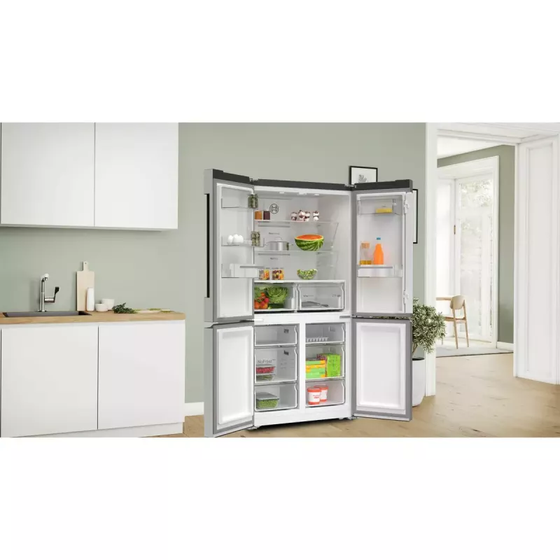 Šaldytuvas su šaldikliu šone Bosch Serie 4 KFN96VPEA, 605 L (šaldytuvo 405 L / šaldiklio 200 L), NoFrost, nerūdijantis plienas