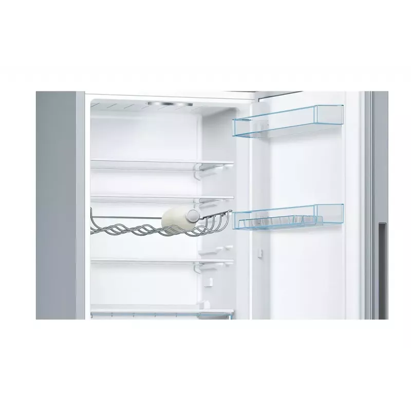 Šaldytuvas-šaldiklis Bosch Serie 4 KGV33VLEA — laisvai pastatomas nerūdijančio plieno, 289 L bendra talpa (195 L šaldytuvo / 94 L šaldiklio), E klasė, 176 cm