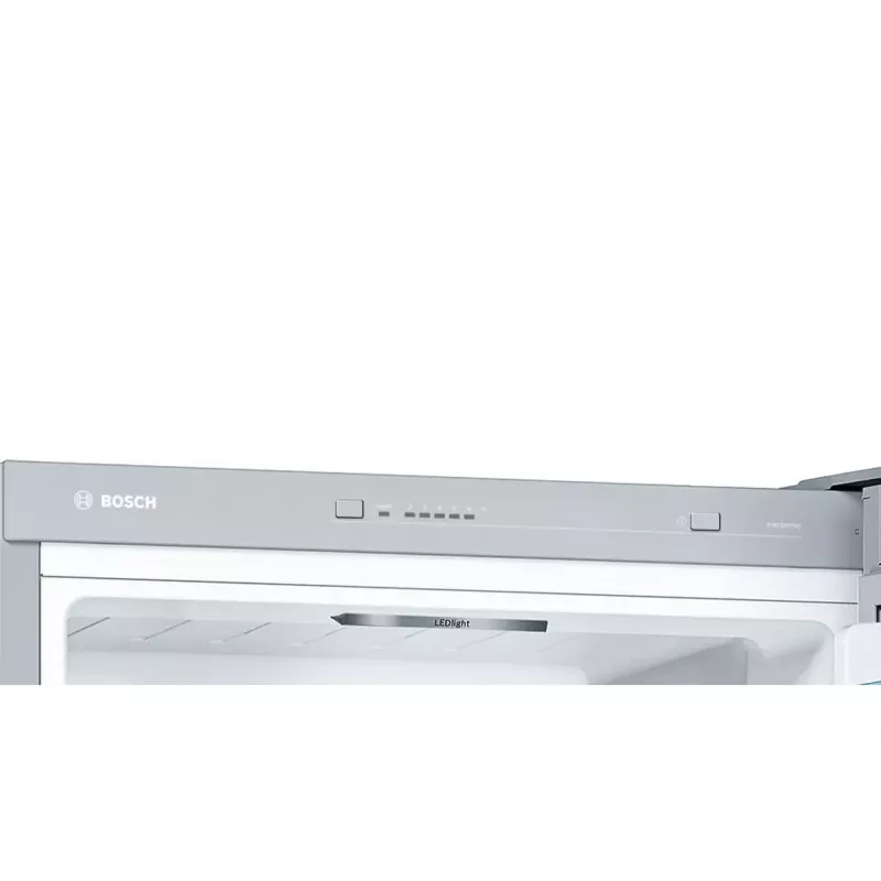 Šaldytuvas-šaldiklis Bosch Serie 4 KGV33VLEA — laisvai pastatomas nerūdijančio plieno, 289 L bendra talpa (195 L šaldytuvo / 94 L šaldiklio), E klasė, 176 cm