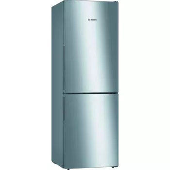 Šaldytuvas-šaldiklis Bosch Serie 4 KGV33VLEA — laisvai pastatomas nerūdijančio plieno, 289 L bendra talpa (195 L šaldytuvo / 94 L šaldiklio), E klasė, 176 cm