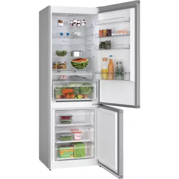 Šaldytuvas-šaldiklis laisvai pastatomas Bosch Serie 4 KGN497LDF — 440 L bendras, 311 L šaldytuvas + 129 L šaldiklis, NoFrost, LED ekranas, Nerūdijantis plienas