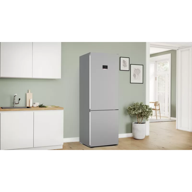 Šaldytuvas-šaldiklis laisvai pastatomas Bosch Serie 4 KGN497LDF — 440 L bendras, 311 L šaldytuvas + 129 L šaldiklis, NoFrost, LED ekranas, Nerūdijantis plienas