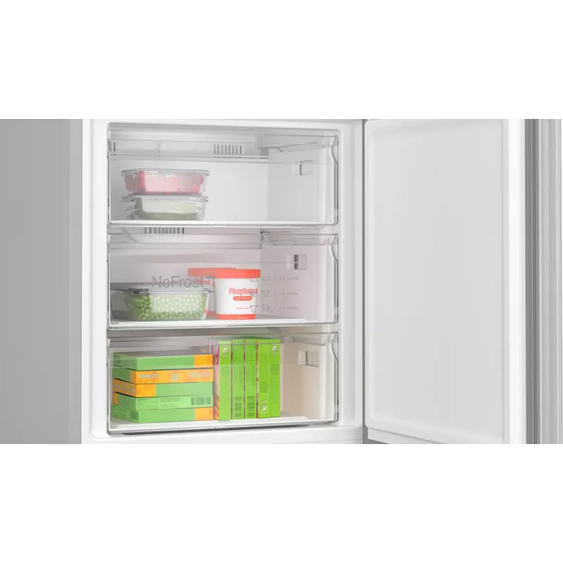 Šaldytuvas-šaldiklis laisvai pastatomas Bosch Serie 4 KGN497LDF — 440 L bendras, 311 L šaldytuvas + 129 L šaldiklis, NoFrost, LED ekranas, Nerūdijantis plienas