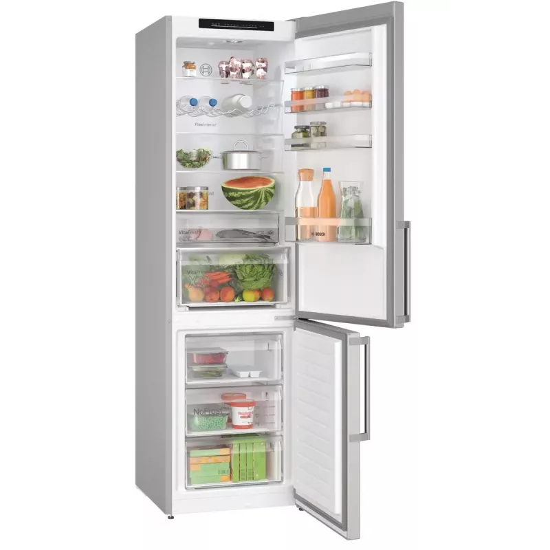 Laisvai pastatomas šaldytuvas Bosch Serie 4 KGN39VIBT, bendras 363 l (šaldytuvas 260 l / šaldiklis 103 l), nerūdijantis plienas, NoFrost, 203 cm