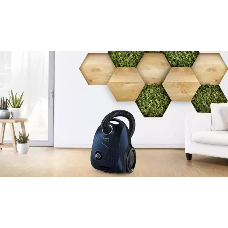 Cilindrinis dulkių siurblys Bosch Serie 2 BGBS2BU1T — 850 W, 3,5 l dulkių maišelis, 8 m veikimo spindulys, mėlynas