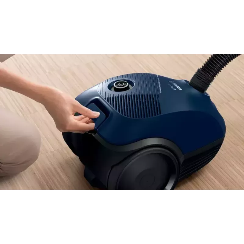 Cilindrinis dulkių siurblys Bosch Serie 2 BGBS2BU1T — 850 W, 3,5 l dulkių maišelis, 8 m veikimo spindulys, mėlynas