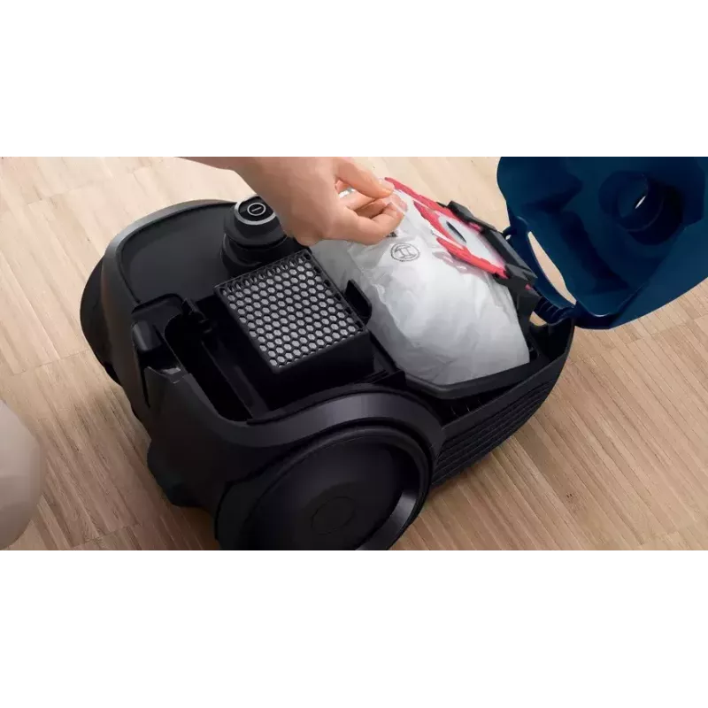Cilindrinis dulkių siurblys Bosch Serie 2 BGBS2BU1T — 850 W, 3,5 l dulkių maišelis, 8 m veikimo spindulys, mėlynas