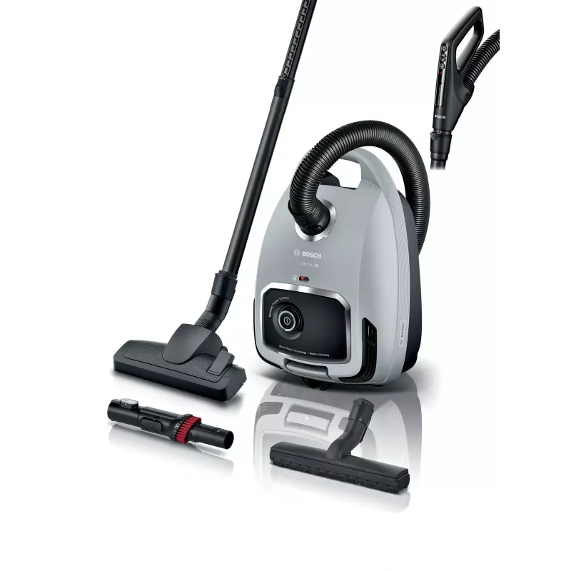 Cilindrinis dulkių siurblys Bosch Serie 6 BGB6X330 — 600 W, HEPA 13, 4 L dulkių maišelis, kietoms grindims ir kilimams, 6 kg, pilka/juoda