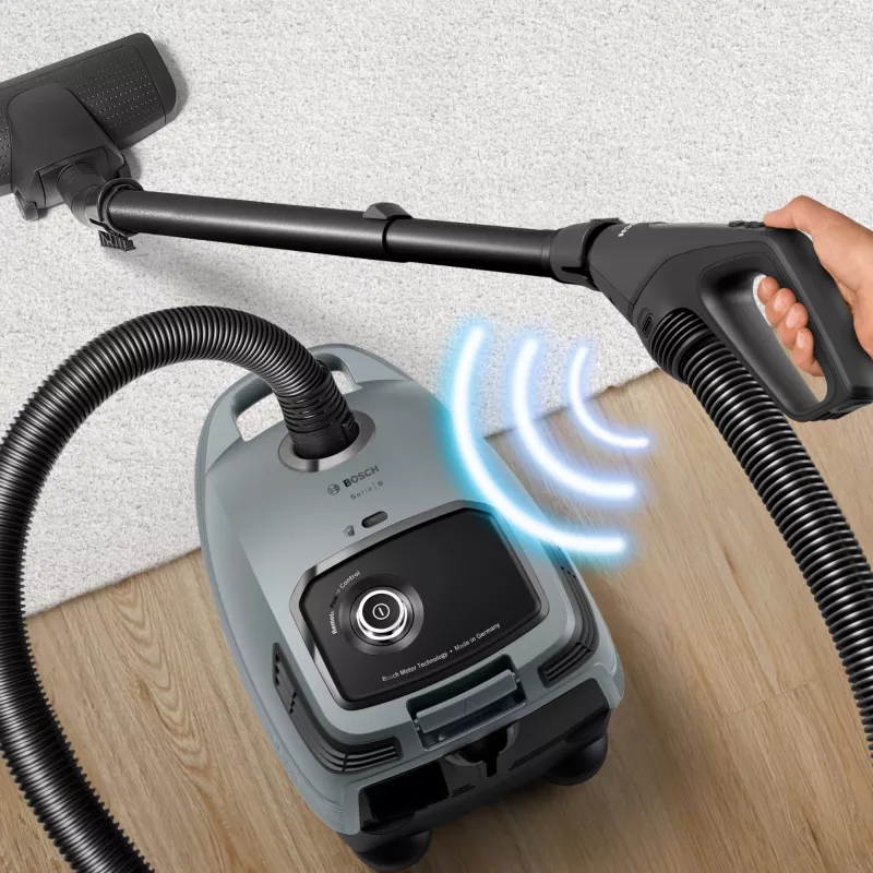 Cilindrinis dulkių siurblys Bosch Serie 6 BGB6X330 — 600 W, HEPA 13, 4 L dulkių maišelis, kietoms grindims ir kilimams, 6 kg, pilka/juoda