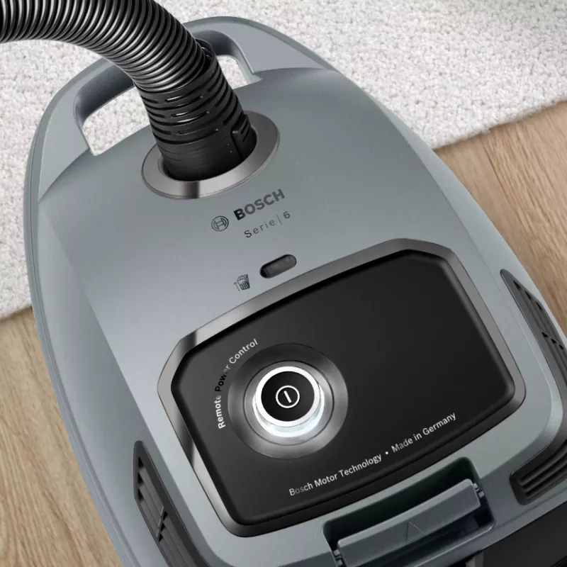 Cilindrinis dulkių siurblys Bosch Serie 6 BGB6X330 — 600 W, HEPA 13, 4 L dulkių maišelis, kietoms grindims ir kilimams, 6 kg, pilka/juoda