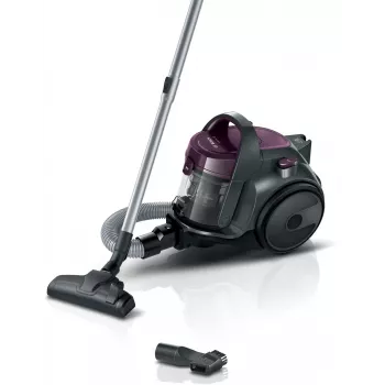 Cilindrinis dulkių siurblys Bosch BGC05AAA1 — 700 W, 1,5 l be maišelio, HEPA 12, teleskopinis nerūdijančio plieno vamzdis, 9 m spindulys, pilkas