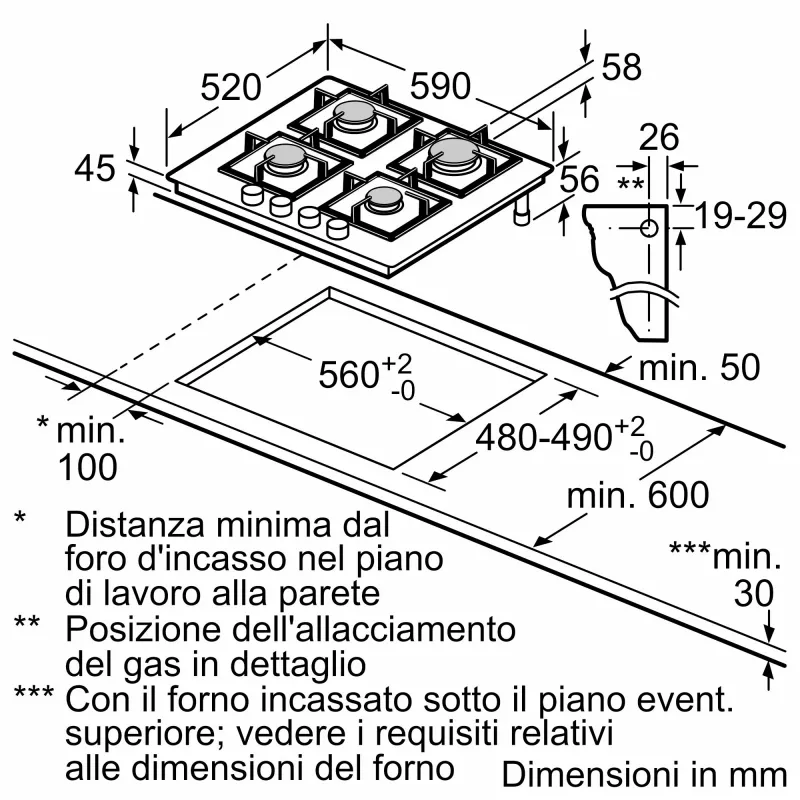 Bosch Serie 4 PNP6B6K40 kaitlentė juoda įmontuojama 60 cm dujinė 4 zonos