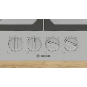 Įmontuojama dujinė kaitlentė Bosch PCH6A5I90 — 60 cm, nerūdijantis plienas, 4 dujinės zonos + 1 wok degiklis, Flame Select, ketaus grotelės