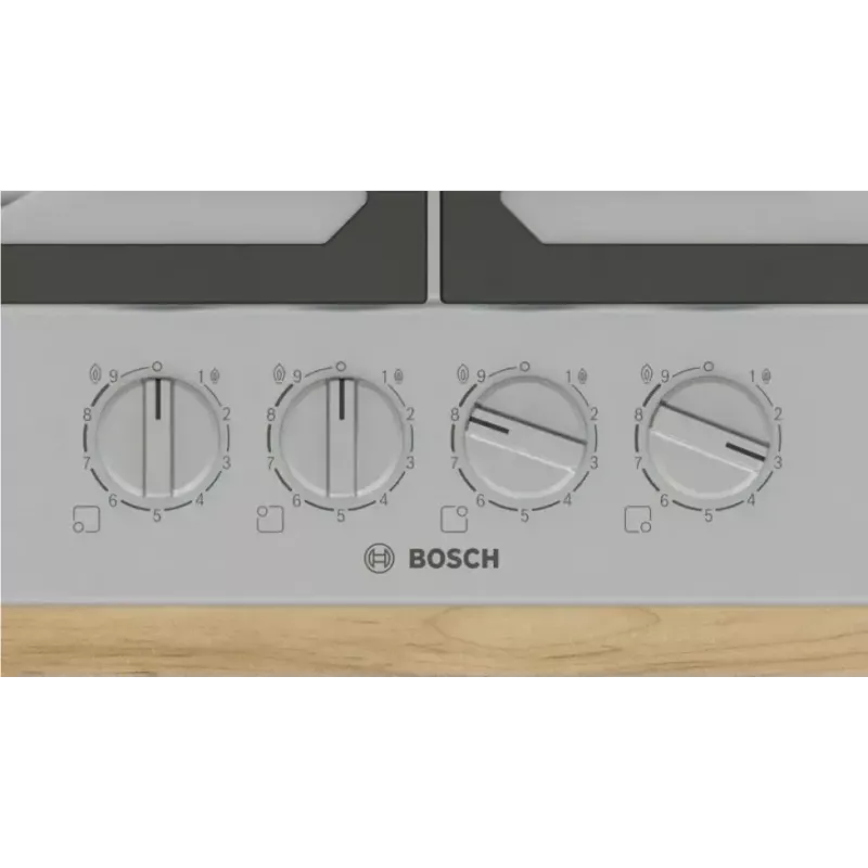 Įmontuojama dujinė kaitlentė Bosch PCH6A5I90 — 60 cm, nerūdijantis plienas, 4 dujinės zonos + 1 wok degiklis, Flame Select, ketaus grotelės