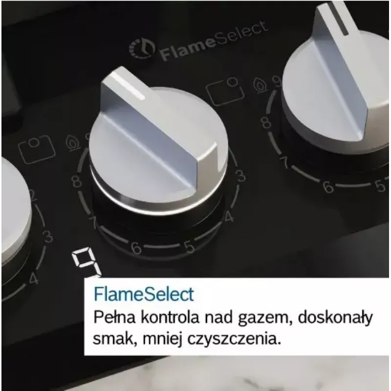 Įmontuojama dujinė kaitlentė Bosch PCH6A5I90 — 60 cm, nerūdijantis plienas, 4 dujinės zonos + 1 wok degiklis, Flame Select, ketaus grotelės