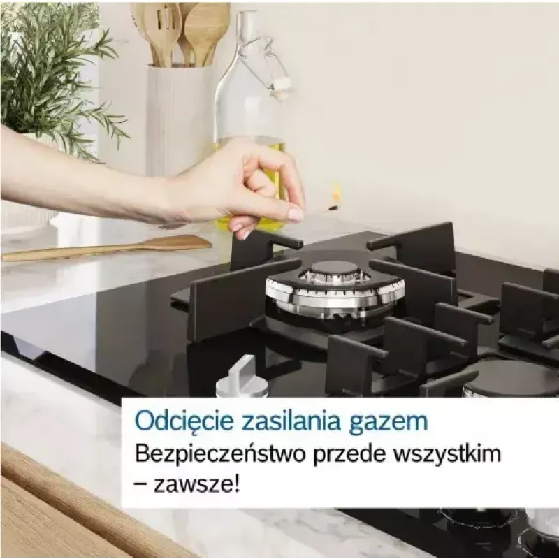 Įmontuojama dujinė kaitlentė Bosch PCH6A5I90 — 60 cm, nerūdijantis plienas, 4 dujinės zonos + 1 wok degiklis, Flame Select, ketaus grotelės