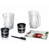 Lėtoji sulčiaspaudė Bosch MESM500W — 150 W variklis, 1 L sulčių talpykla, kompaktiška 152×152×427 mm, balta/juoda