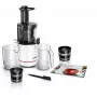 Lėtoji sulčiaspaudė Bosch MESM500W — 150 W variklis, 1 L sulčių talpykla, kompaktiška 152×152×427 mm, balta/juoda