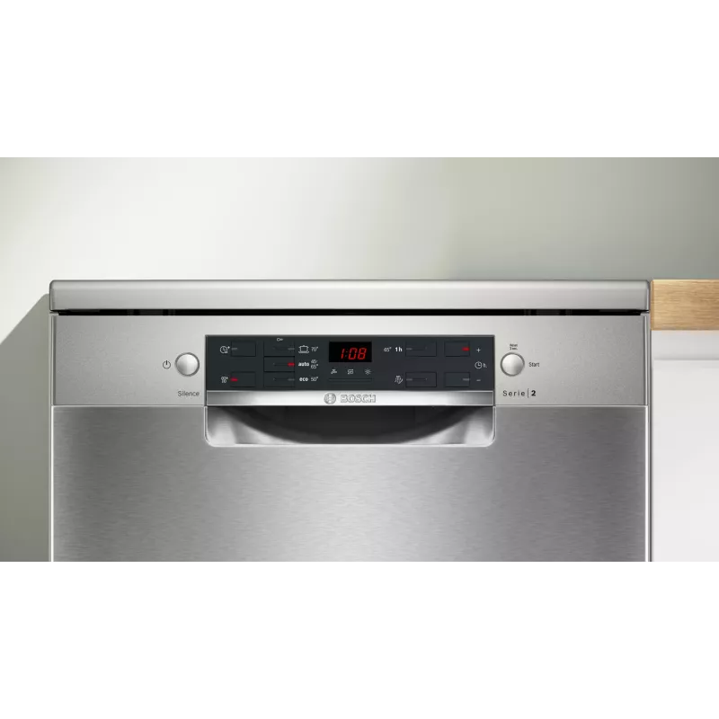 Indaplovė Bosch Serie 2 SMS25GI09F — laisvai pastatoma, 12 komplektų, 60 cm, 46 dB, šilumokaičio džiovinimas
